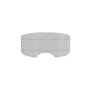 The Vision 8/5/3 Roll Off Lens by Crown Kiwi Enterprises Limited is a flat, transparent bike goggle lens with two dotted horizontal lines across the center and small round holes along the edges, shown against a plain white background for optimal clarity during rides.