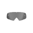 The Vision Youth Mirror Lens by Crown Kiwi Enterprises Limited is a gray, rectangular replacement lens for goggles with edge notches and a curved top. Its Mirror Silver finish provides a smooth surface with subtle reflective highlights for both functionality and style.