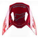 The Visor S-M10 Acumen by Crown Kiwi Enterprises Limited boasts a glossy Red Fluoro finish with a prominent logo, angular design, and white text and symbols. Its aerodynamic shape contributes to its sleek, sporty look, highlighting both style and performance.