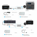 Image of a BLUETTI D050S DC Charging Enhancer for AC200Max/B230/B300, a compact rectangular device with a textured surface. The front displays the BLUETTI logo, and it has a cable attached on the left side. This enhancer is ideal for solar charging and can boost capacity when used with the BLUETTI AC200Max.