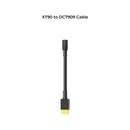 Image of a BLUETTI XT90 to DC7909 adapter cable for the AC200MAX. The cable is displayed vertically, featuring a black cylindrical connector on one end and a distinctive black and yellow XT90 connector on the other, making it ideal for BLUETTI T500 dual-adapter charging. The text above reads "BLUETTI XT90 to DC7909 Adapter Cable for AC200MAX.