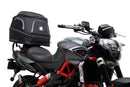 The Ventura EVO-12 Bike-Pack Kit for the Aprilia Shiver 900 (2019) includes a sleek black pack, an Adjustable Pack-Rack for bike mounting, and an L-Bracket with screws for secure attachment.