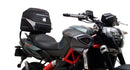 The Ventura EVO-12 Bike-Pack Kit for the Aprilia Shiver 900 (2019) includes a sleek black pack, an Adjustable Pack-Rack for bike mounting, and an L-Bracket with screws for secure attachment.