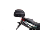 The Ventura EVO-12 Bike-Pack Kit for the Aprilia Shiver 900 (2019) includes a sleek black pack, an Adjustable Pack-Rack for bike mounting, and an L-Bracket with screws for secure attachment.