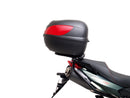 The Ventura EVO-12 Bike-Pack Kit for the Aprilia Shiver 900 (2019) includes a sleek black pack, an Adjustable Pack-Rack for bike mounting, and an L-Bracket with screws for secure attachment.