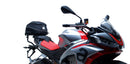 The image shows the EVO-12 Bike-Pack Kit by Ventura for Aprilia Tuono 660, RS660 (21 ->). It includes a black expandable bike pack, an Evo-Rack with Pannier Support, and a generic L-bracket and hardware. Each component is labeled: EVO-12 Pack, Adjustable Pack-Rack, and L-Bracket.