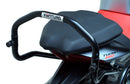The image shows the EVO-12 Bike-Pack Kit by Ventura for Aprilia Tuono 660, RS660 (21 ->). It includes a black expandable bike pack, an Evo-Rack with Pannier Support, and a generic L-bracket and hardware. Each component is labeled: EVO-12 Pack, Adjustable Pack-Rack, and L-Bracket.