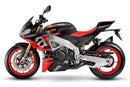 The image of the EVO-12 Bike-Pack Kit reveals three stylish components for the Aprilia Tuono V4 Factory (21 ->): a black pack with red accents, an EVO-Rack metal rack perfect for top-boxes, and versatile L-Brackets with screws. They’re ideal for customizing your adjustable Ventura pack-rack setup.