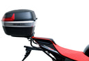 The image of the EVO-12 Bike-Pack Kit reveals three stylish components for the Aprilia Tuono V4 Factory (21 ->): a black pack with red accents, an EVO-Rack metal rack perfect for top-boxes, and versatile L-Brackets with screws. They’re ideal for customizing your adjustable Ventura pack-rack setup.