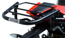 The image of the EVO-12 Bike-Pack Kit reveals three stylish components for the Aprilia Tuono V4 Factory (21 ->): a black pack with red accents, an EVO-Rack metal rack perfect for top-boxes, and versatile L-Brackets with screws. They’re ideal for customizing your adjustable Ventura pack-rack setup.