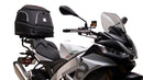 Ventura Aprilia Tuono V4 1100 (21 - >) Bike-Pack Kit shown with labeled images: EVO-12 Pack (soft black bag), EVO-Rack Top-Box Rack (metal bike-mounted rack), and generic L-Bracket plus mounting hardware.