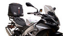 Ventura Aprilia Tuono V4 1100 (21 - >) Bike-Pack Kit shown with labeled images: EVO-12 Pack (soft black bag), EVO-Rack Top-Box Rack (metal bike-mounted rack), and generic L-Bracket plus mounting hardware.