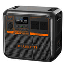 The BLUETTI AC180P Home & Portable Power Station features a stylish black and orange design with a digital display, dual AC outlets, and rapid charging capabilities. It has an impressive 1440Wh capacity and delivers an 1800W power output, with the BLUETTI brand name proudly displayed on the front.