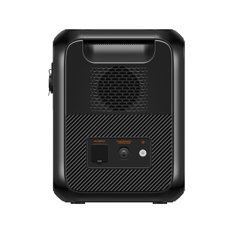 The BLUETTI AC180P Home & Portable Power Station features a stylish black and orange design with a digital display, dual AC outlets, and rapid charging capabilities. It has an impressive 1440Wh capacity and delivers an 1800W power output, with the BLUETTI brand name proudly displayed on the front.