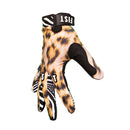 The FIST O.G. ANIMAL GLOVE features a leopard print design with "FIST" in white on the fingers, plus a black and white zebra-patterned wrist and a small FIST tag—ideal motocross gloves for riders who want standout style.