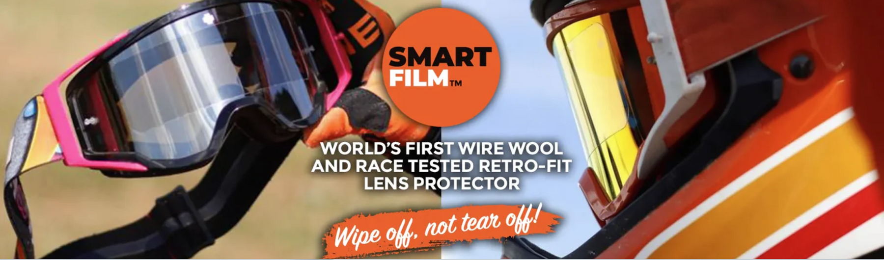 Rider with Smart Film Goggle and Lens Protector. Wipe Off not Tear Off
