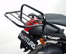 Image of a Ventura BMW K 1300 S (09-15) Bike-Pack Kit showcasing a sleek black and red design. Includes the versatile Evo-Rack mounted on a bike and an essential L-bracket with screws and bolts as generic imagery.