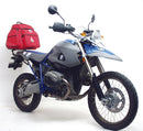 Ventura EVO-12 Bike-Pack Kit for BMW HP2 Megamoto (07-10) includes a black bike-pack bag, a metal Evo-Rack rear rack installed on the motorcycle, and L-brackets with screws (generic image shown).