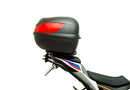 The BMW S 1000 RR (19 - >) EVO-12 Bike-Pack Kit by Ventura contains a black EVO-12 pack, an Evo-Rack for mounting, and an L-bracket with small hardware pieces. Designed for Venture Bike products, it offers versatile Sport-Rack functionality.