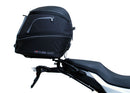 The Ventura EVO-12 Bike-Pack Kit for the BMW F 900 R, XR (2020) includes a black bike pack with an orange stripe, an Evo-Rack for secure motorcycle mounting, and L-brackets with screws.