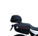 The Ventura EVO-12 Bike-Pack Kit for the BMW F 900 R, XR (2020) includes a black bike pack with an orange stripe, an Evo-Rack for secure motorcycle mounting, and L-brackets with screws.