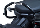 The Ventura EVO-12 Bike-Pack Kit for the BMW F 900 R, XR (2020) includes a black bike pack with an orange stripe, an Evo-Rack for secure motorcycle mounting, and L-brackets with screws.