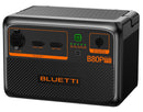 The BLUETTI B80P Expansion Battery & USB/12VDC UPS Power Station, designed in black and orange with the "BLUETTI" logo on the front, features various outlets including a 12V/10A DC output, a USB-C 100W port, a USB-A 18W port, and a 12V/28V DC/PV input. It boasts an 806Wh LiFePO4 battery and includes a battery indicator on top.