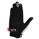 The FIST BAXTER MAIWALD - SOARING EAGLE GLOVE features "FIST" on the fingers, a black flaming eagle on the back, a black checkered flag detail, and a red "FIST" tag—ideal for BMX or motocross enthusiasts.
