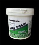 A large white tub of Rabaconda Bead Grease Tire Mounting Lubricant (1kg) is displayed on a black background, showcasing its extra slippery formula and non-toxic, biodegradable properties.