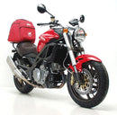 Image showing the Ventura EVO-12 Bike-Pack Kit on a Cagiva 1000 V Raptor (01-04), featuring an EVO-12-Pack bag, Adjustable Pack-Rack fitted to the bike, and L-Bracket with hardware as a generic representation.