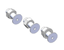A digital rendering of the Hansa Knife Bolt Set, each with a flat, circular washer. The bolts are positioned diagonally from top left to bottom right against a plain white background. Like essential parts in motorbikes, the washers are mounted on the bolts near their hexagonal heads.