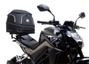 Ventura's EVO-12 Bike-Pack Kit for CF Moto 300 NK, featuring a sleek black and gray EVO-12 Pack with orange accents, an Adjustable Pack-Rack installed on a bike, and an image of an L-bracket with screws.