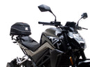 Ventura's EVO-12 Bike-Pack Kit for CF Moto 300 NK, featuring a sleek black and gray EVO-12 Pack with orange accents, an Adjustable Pack-Rack installed on a bike, and an image of an L-bracket with screws.