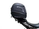 Ventura's EVO-12 Bike-Pack Kit for CF Moto 300 NK, featuring a sleek black and gray EVO-12 Pack with orange accents, an Adjustable Pack-Rack installed on a bike, and an image of an L-bracket with screws.
