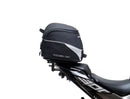 Ventura's EVO-12 Bike-Pack Kit for CF Moto 300 NK, featuring a sleek black and gray EVO-12 Pack with orange accents, an Adjustable Pack-Rack installed on a bike, and an image of an L-bracket with screws.