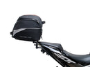 Ventura's EVO-12 Bike-Pack Kit for CF Moto 300 NK, featuring a sleek black and gray EVO-12 Pack with orange accents, an Adjustable Pack-Rack installed on a bike, and an image of an L-bracket with screws.