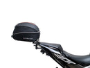 Ventura's EVO-12 Bike-Pack Kit for CF Moto 300 NK, featuring a sleek black and gray EVO-12 Pack with orange accents, an Adjustable Pack-Rack installed on a bike, and an image of an L-bracket with screws.