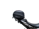 Ventura's EVO-12 Bike-Pack Kit for CF Moto 300 NK, featuring a sleek black and gray EVO-12 Pack with orange accents, an Adjustable Pack-Rack installed on a bike, and an image of an L-bracket with screws.