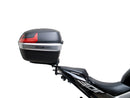 Ventura's EVO-12 Bike-Pack Kit for CF Moto 300 NK, featuring a sleek black and gray EVO-12 Pack with orange accents, an Adjustable Pack-Rack installed on a bike, and an image of an L-bracket with screws.