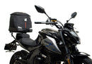 The CF Moto 650 NK (16 - >) display includes a Ventura EVO-12 pack, an EVO-Rack installed on a bike, and an image of the L-Bracket with screws labeled as standard, all designed to complement your Top-Box Rack system.