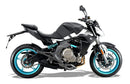 The CF Moto 650 NK (16 - >) display includes a Ventura EVO-12 pack, an EVO-Rack installed on a bike, and an image of the L-Bracket with screws labeled as standard, all designed to complement your Top-Box Rack system.