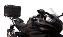 The Ventura EVO-12 Bike-Pack Kit for CF Moto 450 SR-S (24 ->) includes a black EVO-12 pack, Sport-Rack EVO-Rack (metal bike rack), and L-Bracket with screws; hardware is shown separately as a generic image.