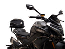 Image shows a Ventura EVO-12 Bike-Pack Kit for CF Moto 800 NK (23->), featuring a black EVO-12 pack, an adjustable metal Pack-Rack on the bike, and a generic L-bracket with mounting hardware.