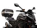 Image shows a Ventura EVO-12 Bike-Pack Kit for CF Moto 800 NK (23->), featuring a black EVO-12 pack, an adjustable metal Pack-Rack on the bike, and a generic L-bracket with mounting hardware.
