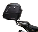 Image shows a Ventura EVO-12 Bike-Pack Kit for CF Moto 800 NK (23->), featuring a black EVO-12 pack, an adjustable metal Pack-Rack on the bike, and a generic L-bracket with mounting hardware.