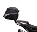 Image shows a Ventura EVO-12 Bike-Pack Kit for CF Moto 800 NK (23->), featuring a black EVO-12 pack, an adjustable metal Pack-Rack on the bike, and a generic L-bracket with mounting hardware.
