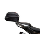 Image shows a Ventura EVO-12 Bike-Pack Kit for CF Moto 800 NK (23->), featuring a black EVO-12 pack, an adjustable metal Pack-Rack on the bike, and a generic L-bracket with mounting hardware.