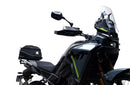 Ventura CF Moto 450 MT (24 - >) Bike-Pack Kit includes a black EVO-12 pack, Evo-Rack on the bike, and black L-Bracket with screws—text labels highlight each part, demonstrating the Adjustable Pack-Rack system's versatility.