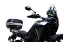 Ventura CF Moto 450 MT (24 - >) Bike-Pack Kit includes a black EVO-12 pack, Evo-Rack on the bike, and black L-Bracket with screws—text labels highlight each part, demonstrating the Adjustable Pack-Rack system's versatility.