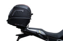 Ventura CF Moto 450 MT (24 - >) Bike-Pack Kit includes a black EVO-12 pack, Evo-Rack on the bike, and black L-Bracket with screws—text labels highlight each part, demonstrating the Adjustable Pack-Rack system's versatility.